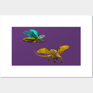 Yellow and Blue Dragon on Purple Posters and Art